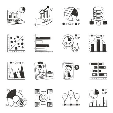 Set of Data Analytics Glyph Icons Stock Illustration