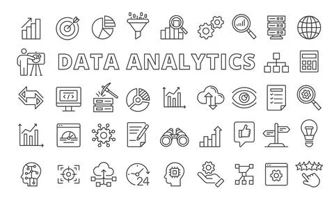 Set of Data analytics icons in line design .Data visualization, Charts イラスト素材