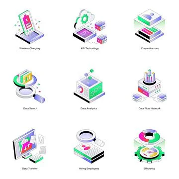 Set of Data Analytics Isometric Icons Stock Illustration