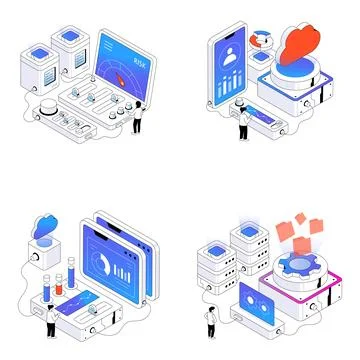 Set of Data Analytics Isometric Illustrations Stock Illustration