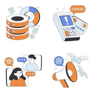 Set of Data and Commerce Flat Illustrations Stock Illustration