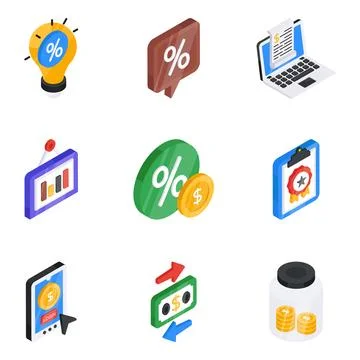 Set of Data and Discount Flat Icons Stock Illustration