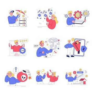 Set of Data and Entertainment Flat Illustrations Stock Illustration