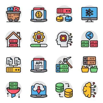 Set of Data and Hosting Flat Icons Stock Illustration
