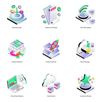 Set of Data and Logistics Isometric Icons Stock Illustration