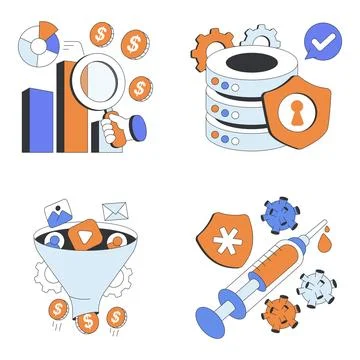 Set of Data and Management Flat Illustrations Stock Illustration