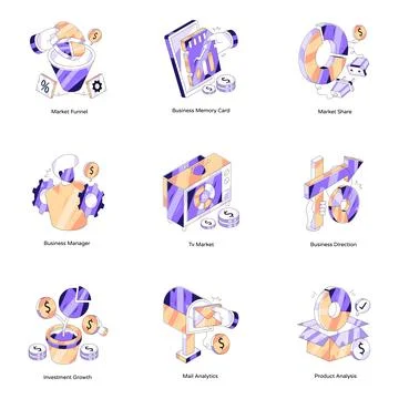 Set of Data and Management Isometric Illustration Stock Illustration