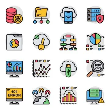 Set of Data and Science Flat Icons Illustrazione stock