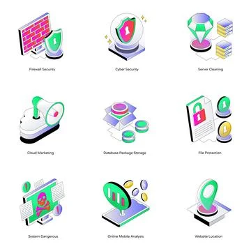 Set of Data and Security Isometric Icons Stock Illustration
