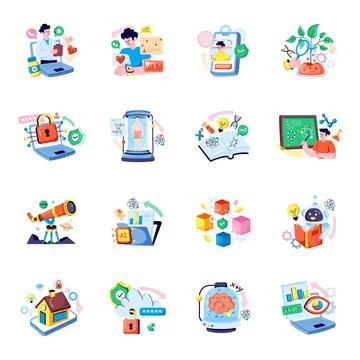 Set of Data and Technology Flat Illustrations Stock Illustration