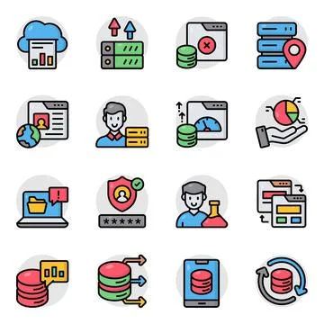 Set of Data and Technology Flat Icons Stock Illustration