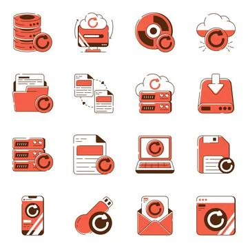 Set of Data Backup Flat Icons Stock-Illustration