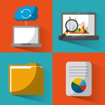 Set of data base center server file document Illustrazione stock