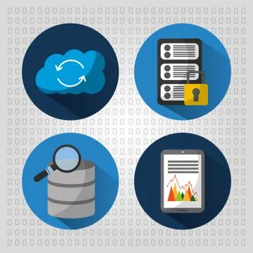 Set data base server cloud security statistics Stock Illustration