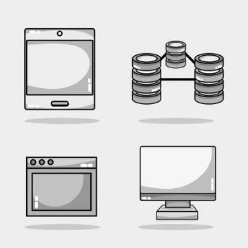 Set data center network server Stock Illustration