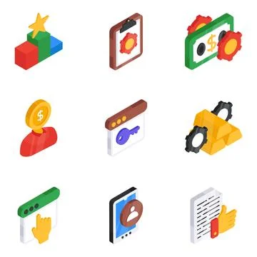 Set of Data Configuration Flat Icons Stock Illustration