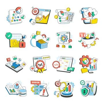 Set of Data Doodle Icons Stock Illustration
