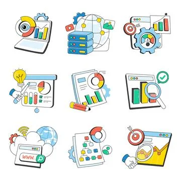 Set of Data Doodle Icons Stock Illustration