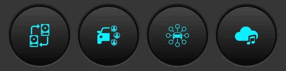 Set Data exchange with hhd, Car sharing, and Music streaming service icon Stock Illustration