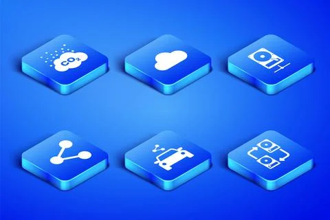 Set Data exchange with hhd, CO2 emissions in cloud, Car sharing, Share, Music Stock Illustration