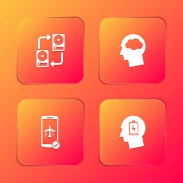 Set Data exchange with hhd, Head silhouette cloud, Flight mode in the mobile  Stock Illustration