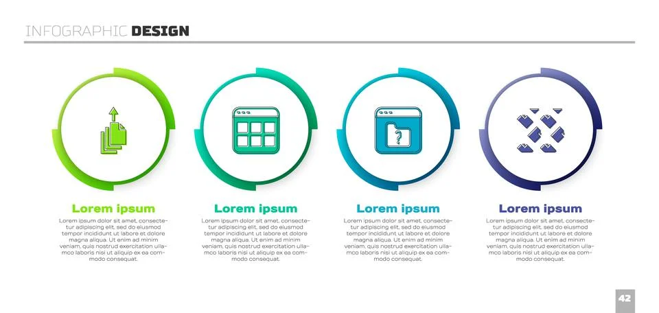 Set Data export, Browser files, File missing and stream. Business infographic Illustrazione stock