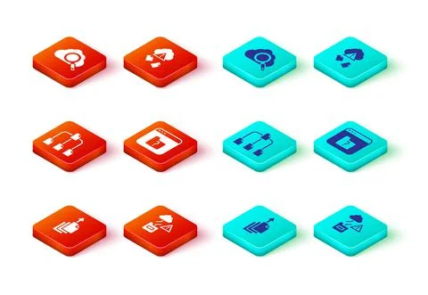 Set Data export, Cloud technology data transfer, Folder tree, File missing Stock Illustration