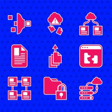 Set Data export, Folder and lock, Network cloud connection, Broken file Stock Illustration