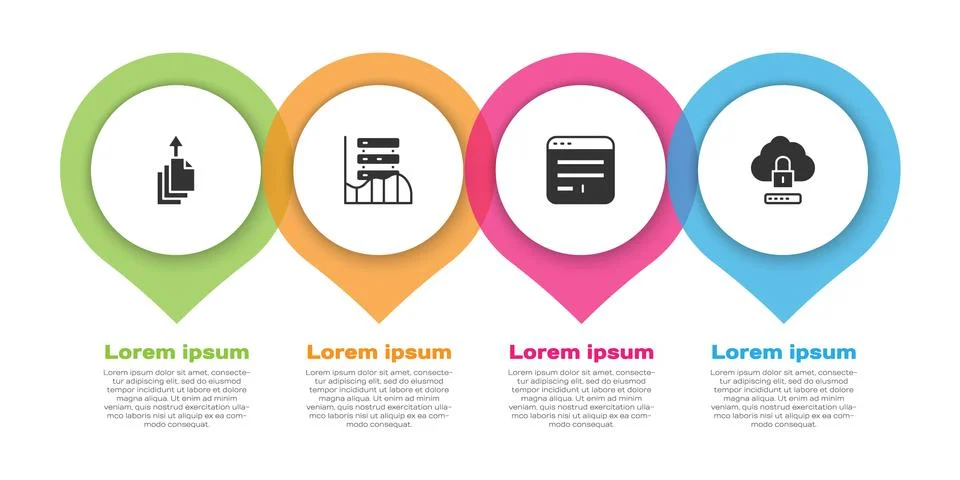 Set Data export, Server, Data, Web Hosting, Browser window and Cloud computing Stock Illustration