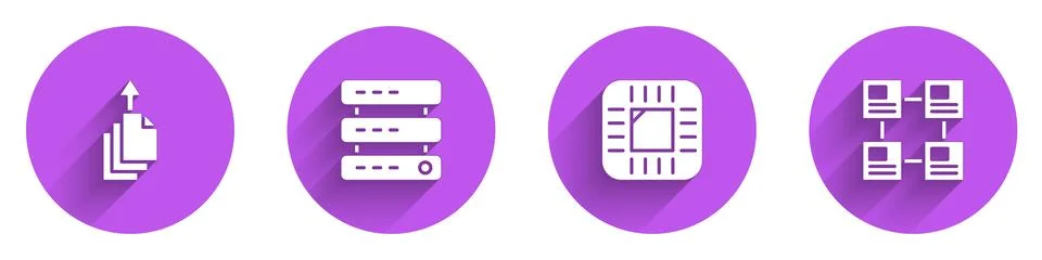 Set Data export, Server, Data, Web Hosting, Processor with CPU and Hierarchy  Stock Illustration