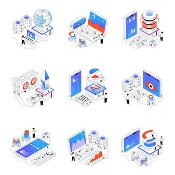 Set of Data Isometric Illustrations Stock Illustration