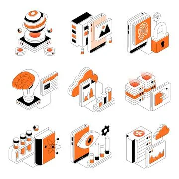 Set of Data Isometric Illustrations Stock Illustration