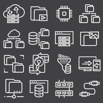 Set of data organization and management spot line web icons. 스톡 일러스트