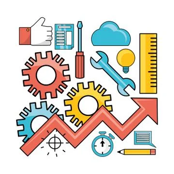 Set data process with teamwork development process Illustrazione stock