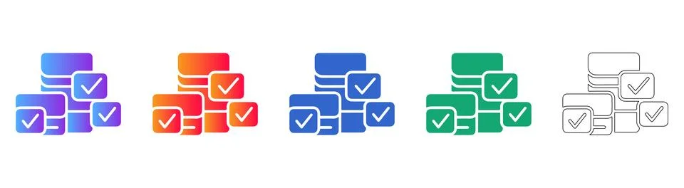 Set of Data Processing and Verification Icons for Software UI Stock Illustration