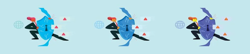 Set of data protection concept or cyber security cartoon design template Stock Illustration