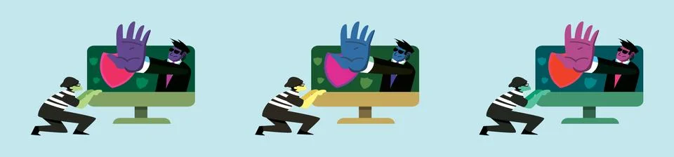 Set of data protection concept or cyber security cartoon design template Stockillustratie