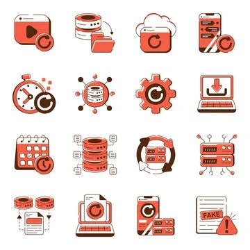 Set of Data Recovery Flat Icons Stock Illustration