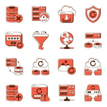 Set of Data Restore Flat Icons Stock Illustration