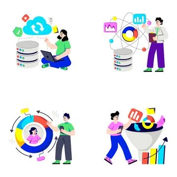 Set of Data Science Flat Illustrations Stock Illustration