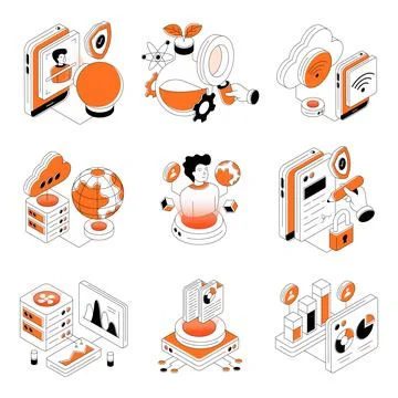 Set of Data Science Isometric Illustrations Stock Illustration
