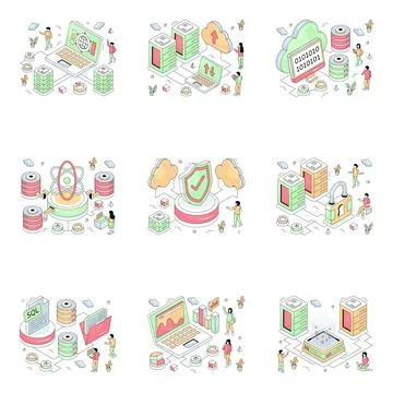 Set of Data Science Isometric Illustrations Illustrazione stock