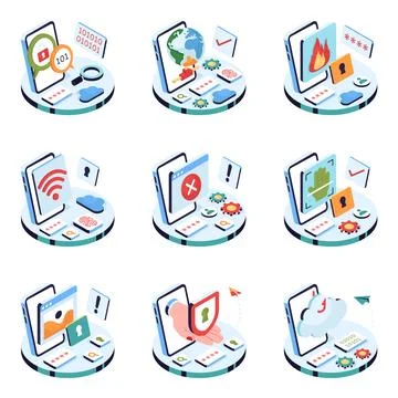 Set of Data Security Isometric Illustrations Stock Illustration