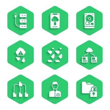 Set Data stream, Analyst engineer, Folder and lock, Cloud technology data Stock Illustration