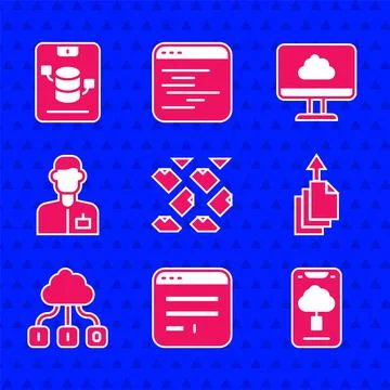 Set Data stream, Browser window, Cloud technology data transfer, export, Analyst Stock Illustration