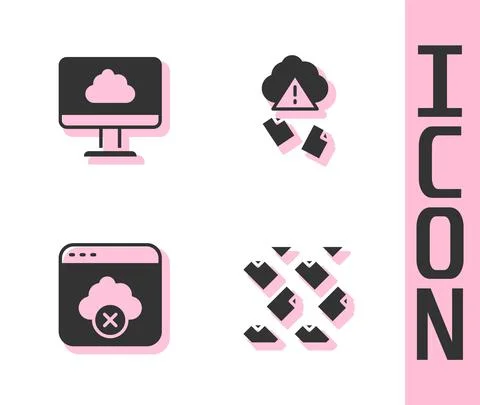 Set Data stream, Cloud technology data transfer, Failed access cloud storage and Illustrazione stock