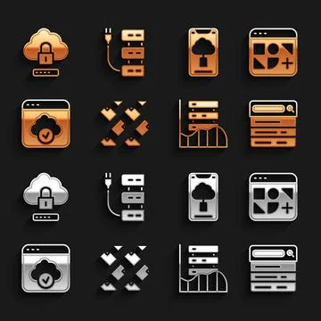Set Data stream, Different files, Search engine, Server, Data, Web Hosting Illustrazione stock