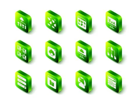 Set Data stream, Different files, Monitor with graph chart, Folder tree, Search Stock Illustration