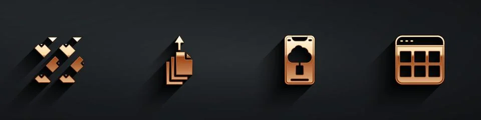 Set Data stream, export, Cloud technology data transfer and Browser files icon Stock Illustration