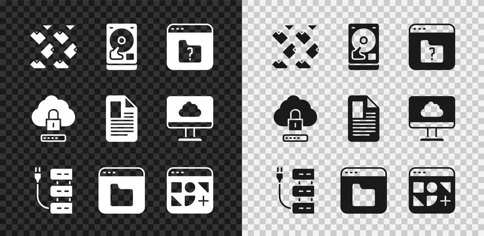 Set Data stream, Hard disk drive HDD, File missing, Server, Browser files Stock Illustration